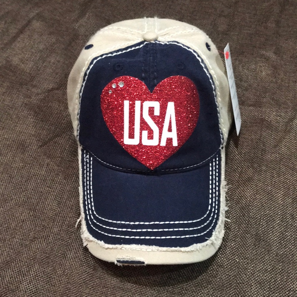 distressed USA heart hat